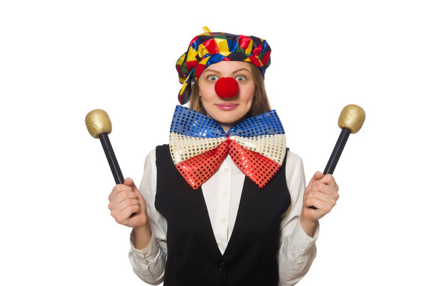 Bella clown femminile con maracas isolato su bianco
 - Foto, immagini