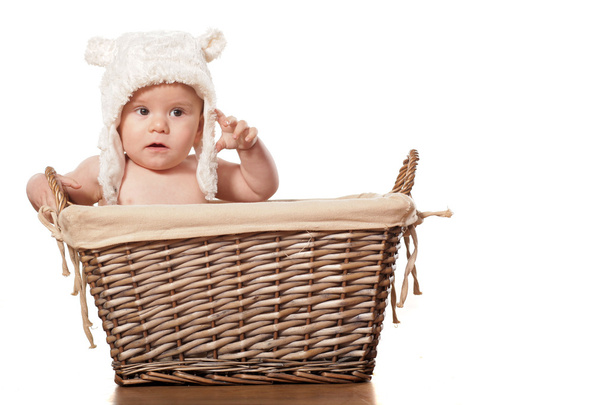 Bebê em uma cesta
 - Foto, Imagem