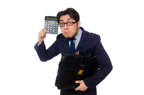 Grappige mens met calculator - Foto, afbeelding