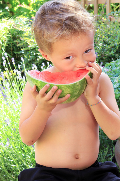 chlapec stravovací dílek melounu - Fotografie, Obrázek