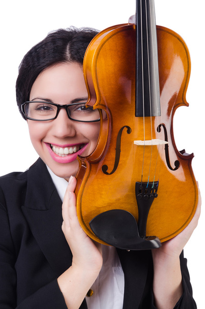 Жінка зі скрипкою ізольована на білому
 - Фото, зображення