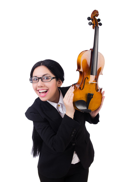 Жінка зі скрипкою ізольована на білому
 - Фото, зображення