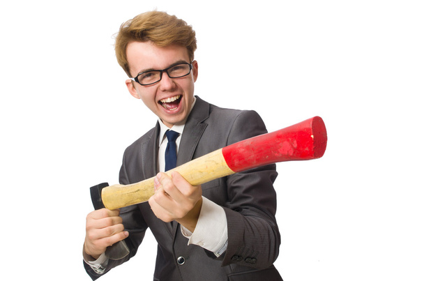 Young businessman with weapon isolated on white - Fotoğraf, Görsel