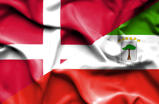 Waving flag of Equatorial Giuinea and Denmark - Photo, Image