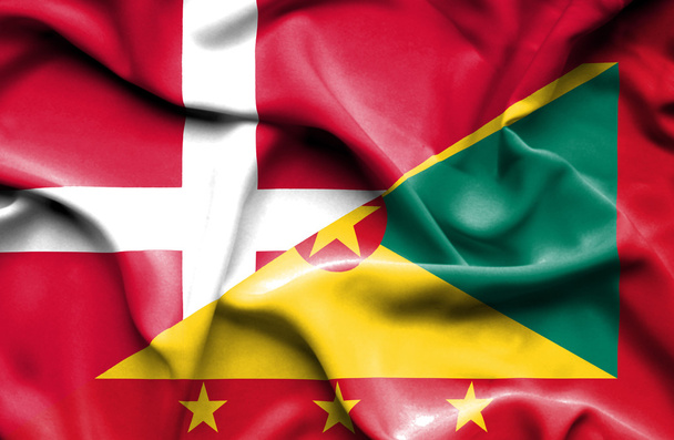 Waving flag of Guernsey and Denmark - Photo, Image