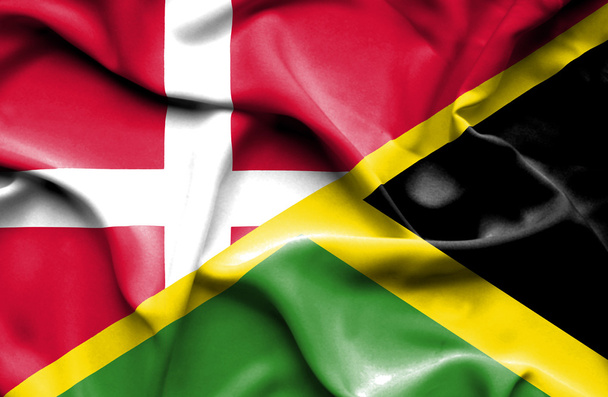 Waving flag of Jamaica and Denmark - Photo, Image