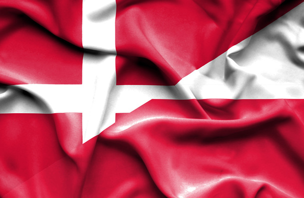 Waving flag of Poland and Denmark - Foto, imagen