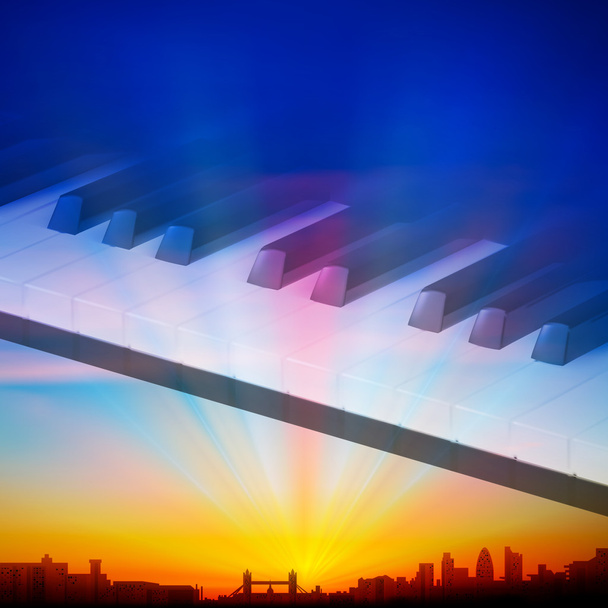 абстрактний нічний фон з міськими та піаніно клавішами
 - Вектор, зображення