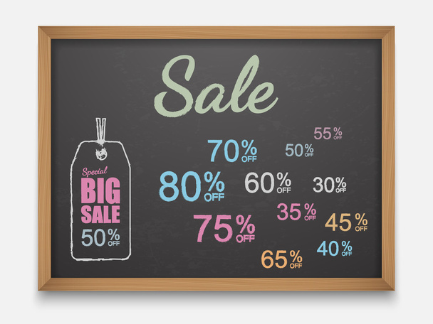 Sale,discount numbers on chalkboard,vector - Vecteur, image