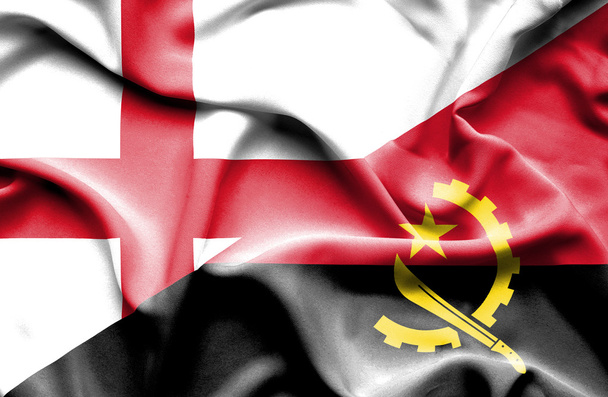 Waving flag of Angola and England - Photo, Image