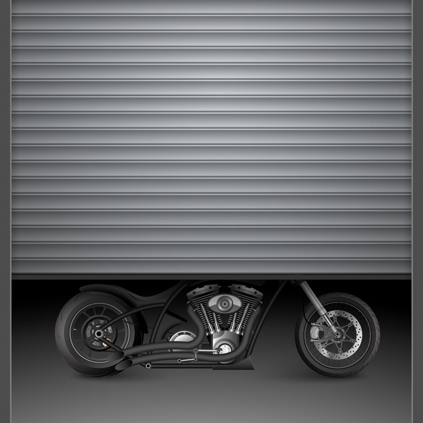 Motorcycle behind garage door.vector - Vector, Image