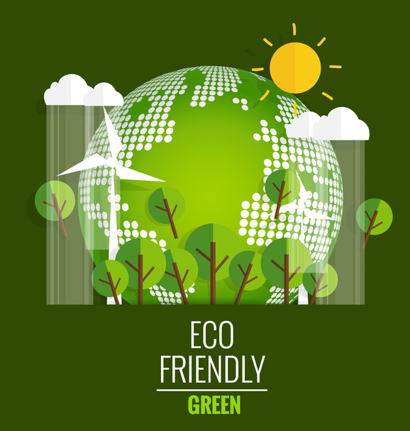 ECO FRIENDLY. Ecology concept with Green Eco Earth and Trees. Ve - Vector, Image