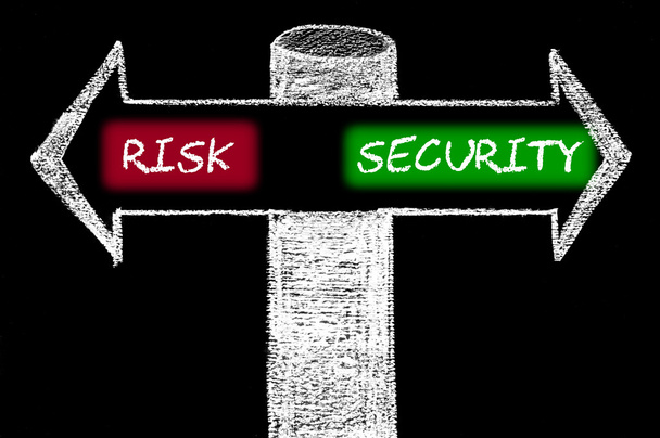 Opposite arrows with Risk versus Security - Photo, Image