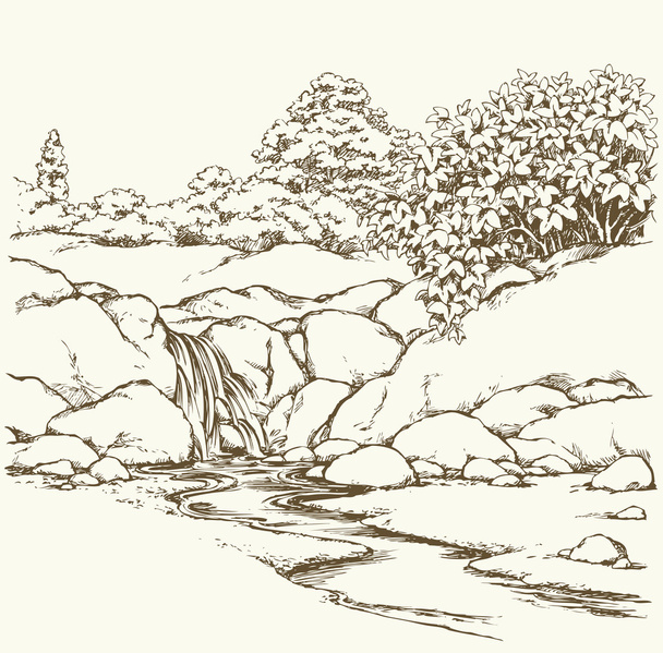 Górski potok. Rysunek wektor - Wektor, obraz