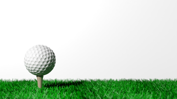 Balle de golf sur gazon vert isolé sur fond blanc
  - Photo, image