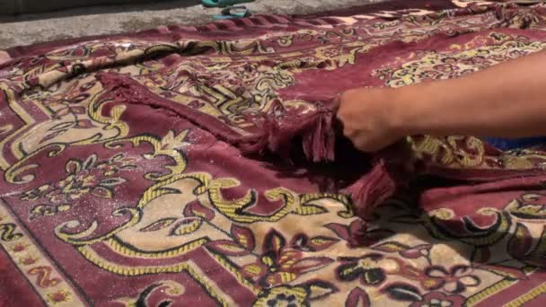 Frau schrubbt Teppich - Filmmaterial, Video