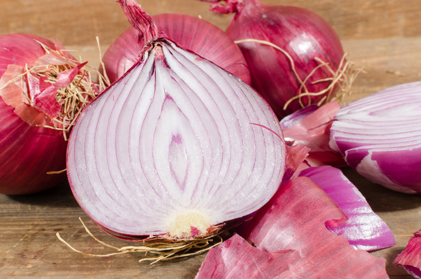 Fresh half and whole red onions - Photo, Image