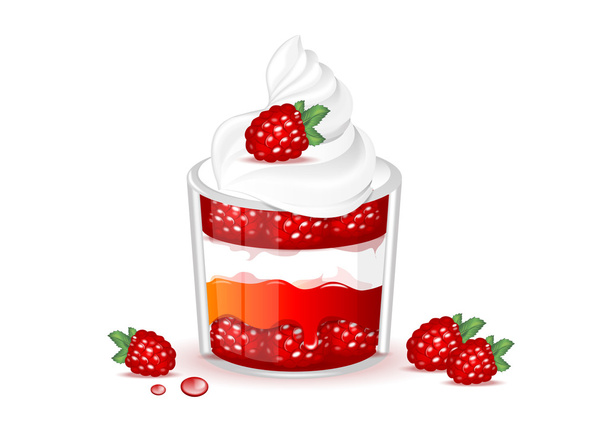 dessert of raspberries with whipped cream - Vector, Image