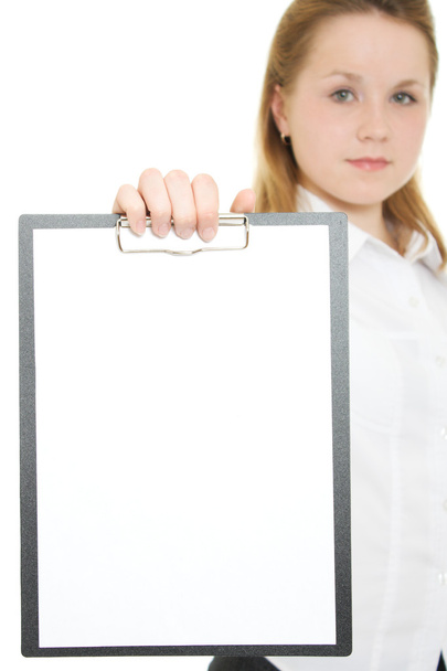 Businesswoman with a white board in his hands. - Foto, immagini