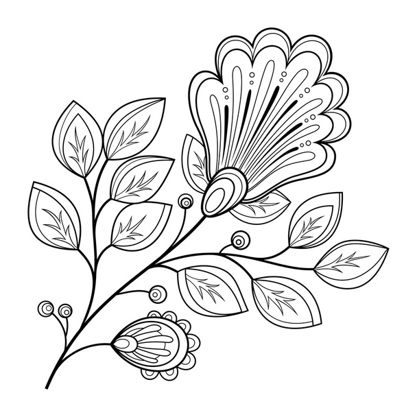 Monochrome Decorative Contour Flower - Vektor, Bild