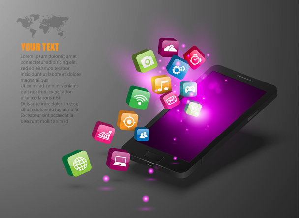 Touchscreen-Smartphone mit Anwendungssymbolen. - Vektor, Bild