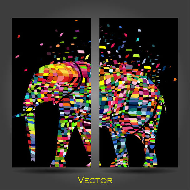 Vector illustration of a abstract elephant animal  in graphic style, business card. - Vector, Image