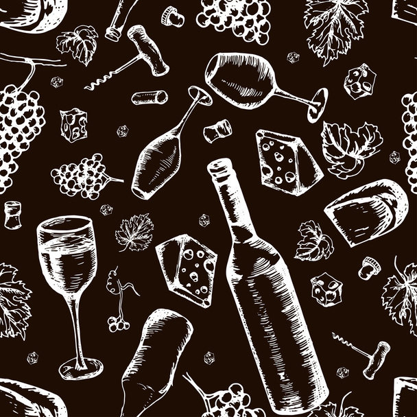 Wine seamless pattern. Vector texture in hand draw style - Vetor, Imagem