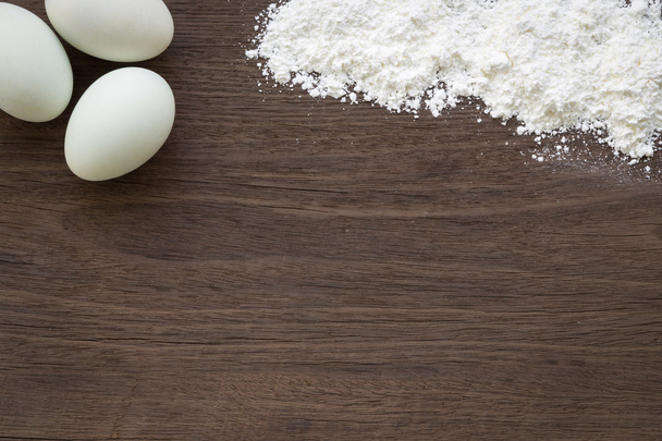 Baking background, eggs and flour on table - Photo, Image