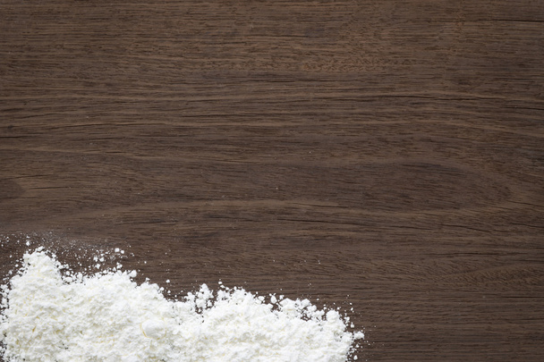 Baking background, flour on vintage wood table - Photo, Image