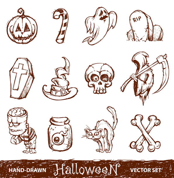 Vector set of cute hand-drawn halloween elements - Vektör, Görsel
