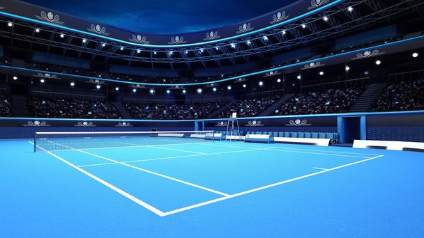Der ganze Tennisplatz aus der Perspektive des Spielers - Foto, Bild