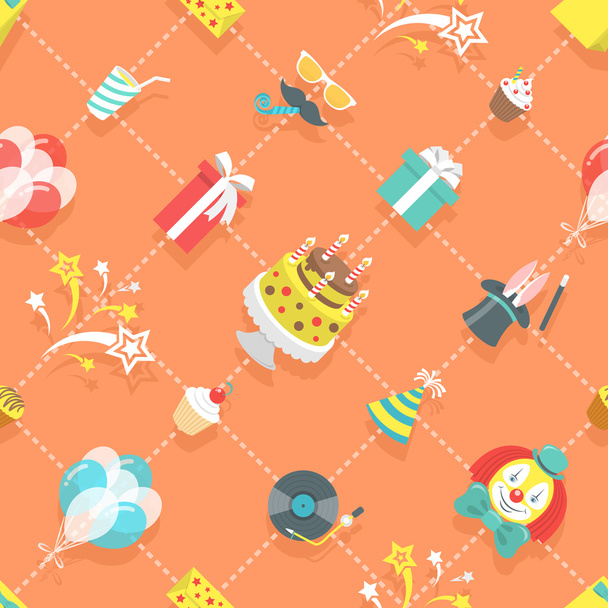 Lapos születésnapi Party ünnepe ikonok Seamless Pattern - Vektor, kép