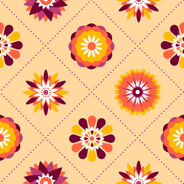 Seamless retro pattern of different summer flowers - Vector, afbeelding