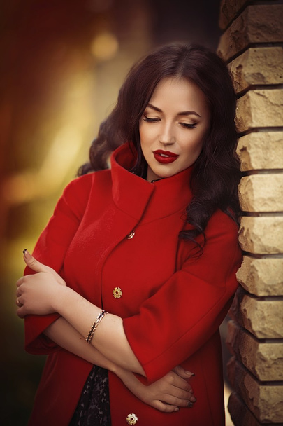 Nainen tyylikäs punainen takki
 - Valokuva, kuva