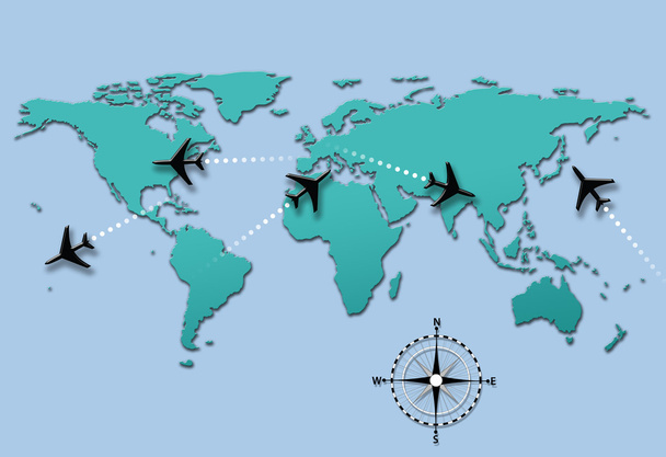 Trajectoires de vol des avions de ligne sur la carte du monde
 - Photo, image