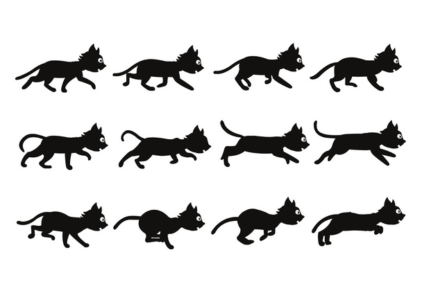 Μαύρη γάτα μετάβαση από Walkingto τρέχει ξωτικό - Διάνυσμα, εικόνα