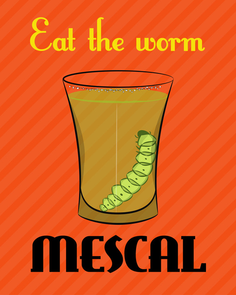 plakat z wizerunkiem tequila z robak na pomarańczowym tle - Wektor, obraz