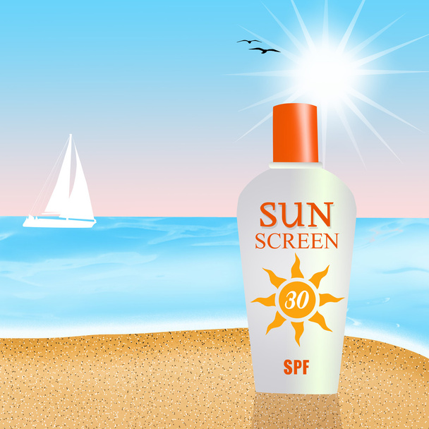 Solar lotion on the beach - Foto, afbeelding
