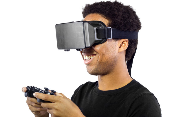 male wearing a virtual reality headset - Fotó, kép