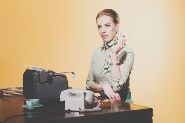 Blonde secretary woman sitting - Фото, зображення