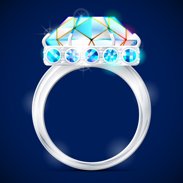 Stříbrný prsten s diamantem proti tmavému pozadí - Vektor, obrázek