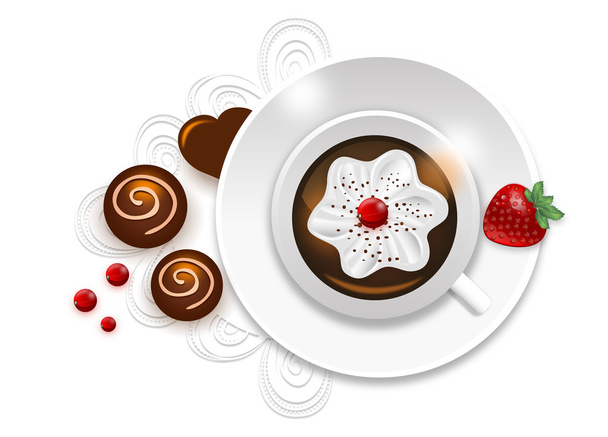 горячий шоколад с конфетами и ягодами
 - Вектор,изображение