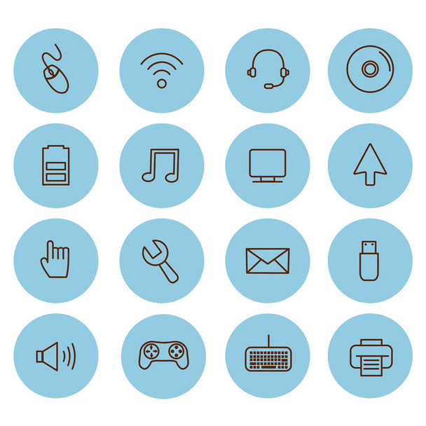 Line vector icon set. Network and computers - Διάνυσμα, εικόνα