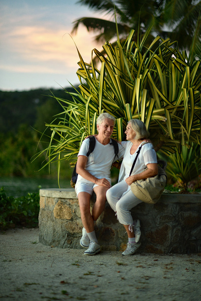 bejaarde echtpaar in tropische tuin - Foto, afbeelding