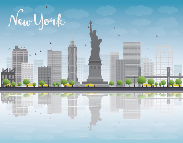 New York city skyline with grey building and blue sky - Vector, imagen