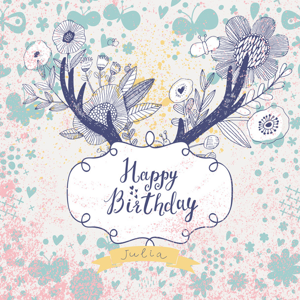 hipster happy birthday card - Vetor, Imagem