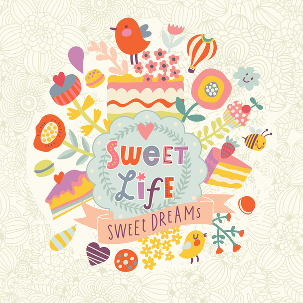 sweet life cartoon card - Vector, afbeelding