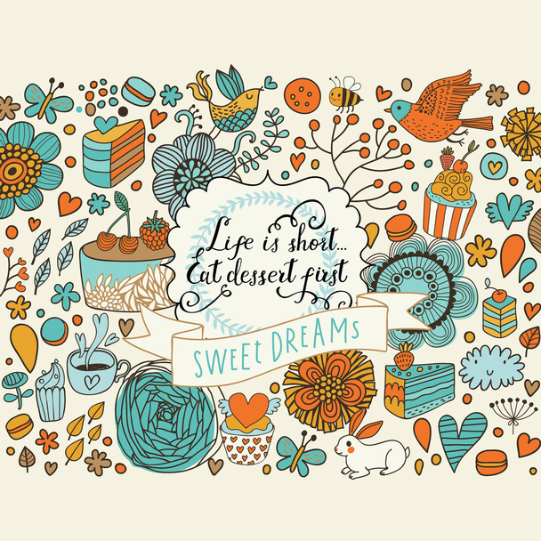 Sweet dreams color cartoon background - Vector, Image