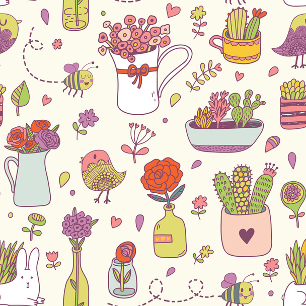 Floral pattern house plants - Vector, afbeelding