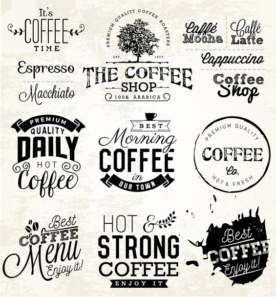 Vintage kawy etykietki, odznaki i elementów typograficznych - Wektor, obraz